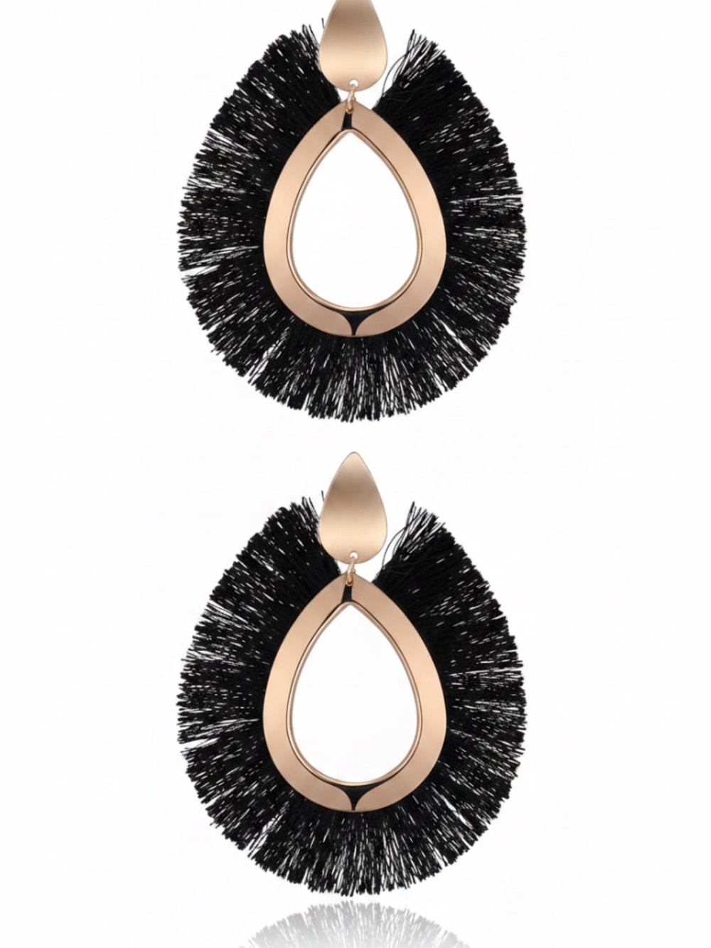 Womens Fringe‎ Black Earrings Lightweight Teardrop Cotton Tassel Earrings